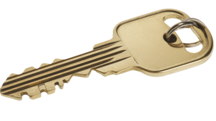 a shiny gold key isolated on white background