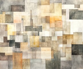 Geometric Harmony: An abstract composition of overlapping squares and rectangles in muted earth tones creates a sense of depth and artistic elegance, evoking a mood of modern simplicity.