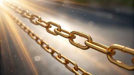 financial success freedom mindset concept. Golden chain links glistening in sunlight against a blurred background.