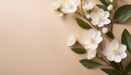 Obraz premium White Flowers Beige Matte. Subtle, calm floral on neutral beige. Serene, minimalist, timeless aesthetic