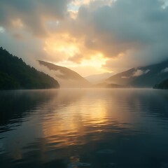 Fototapeta premium sunset over the lake