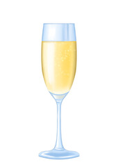 champagne sparkling in classic flute glass watercolor illustration PNG cut out