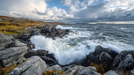 Obraz premium A photo of a rocky coastline with crashing waves