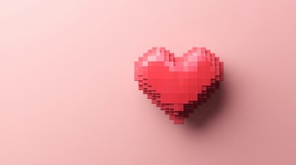 Pixelated Heart Shape on Soft Pink Background for Digital Art and Retro Design Concepts