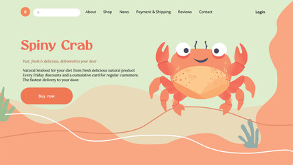 Landing Page template with Crab,Spiny Crab  for seafood restaurant  home page,banner design