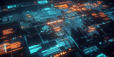 Digital Data Stream: A vibrant, futuristic view of a data stream with interconnected lines and glowing elements, symbolizing the ever-expanding digital world.