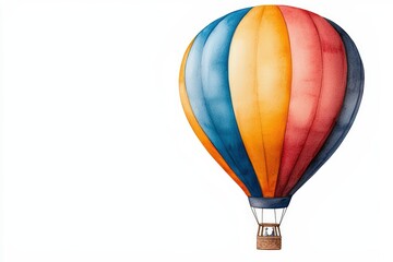 Fototapeta premium A vibrant watercolor painting of a classic hot air balloon in bright colors, perfect for travel and adventure themes.