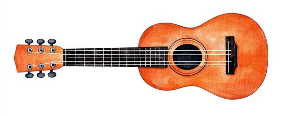 Obraz premium A vibrant wooden ukulele showcasing intricate design and craftsmanship, perfect for musical enthusiasts and artistic projects.