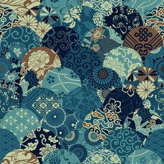 Japanese style traditional  fabric patchwork wallpaper abstract floral vector seamless pattern for shirt fabric wrapping carpet rug tablecloth pillow