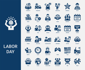 labor day collection dark blue icons