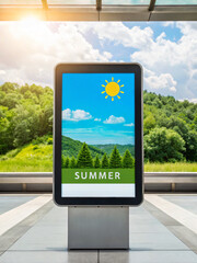 Bright Digital Display in Modern Setting Showcasing Summer Landscape and Sunshine