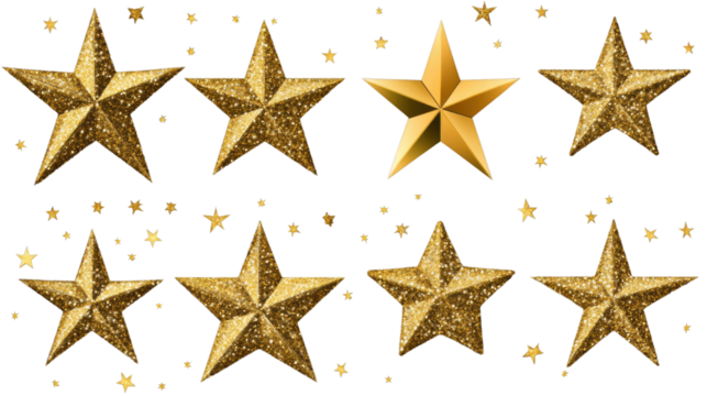 golden glitter stars and sparkles isolated on white background