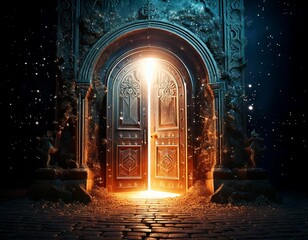 Fototapeta premium ドア 扉 ファンタジー イラスト 光