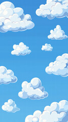 Celestial Canvas: An ethereal view of fluffy clouds dancing across a vibrant, azure sky, evoking feelings of freedom and tranquility.