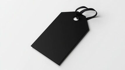 Blank Price Tag: A sleek, black price tag with a simple ribbon, isolated. A symbol of a retail store, or branding. 