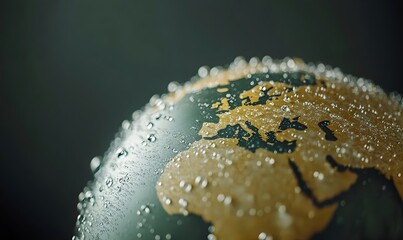 a globe is partially covered in water droplets, emphasizing the Earth's vulnerability and the impact of climate change