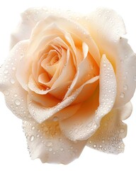 Fototapeta premium A close-up of a delicate peach rose adorned with fresh water droplets.