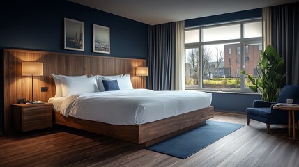 Luxurious Bedroom with Warm Lighting and City View