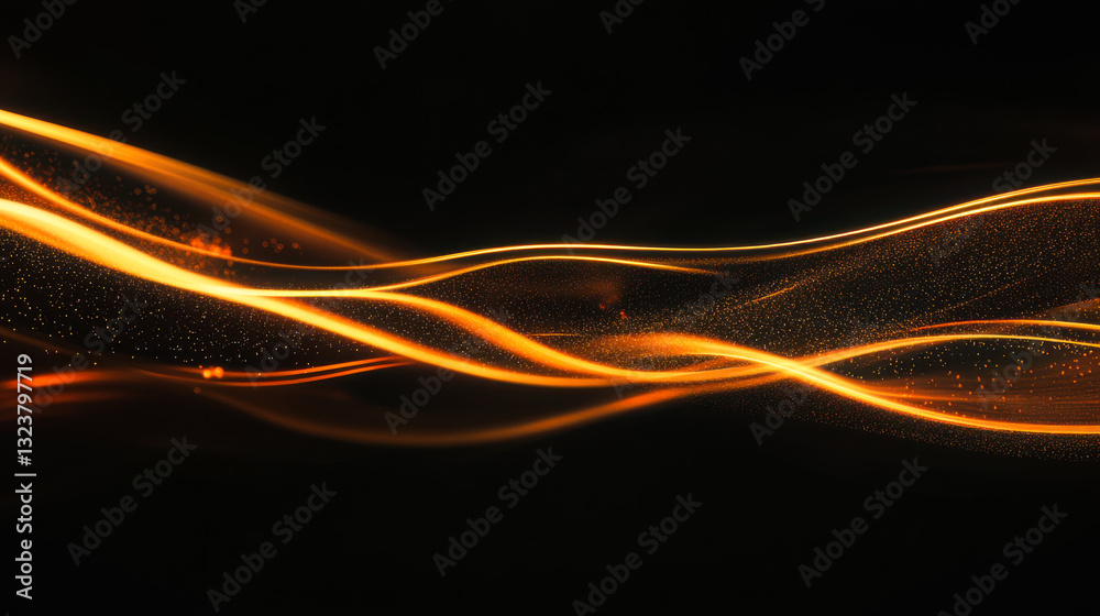 Poster dynamic golden wave patterns create a mesmerizing visual effect in a dark background space
