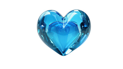 Blue crystal heart shining on transparent background