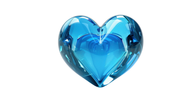 Blue crystal heart shining on transparent background - Powered by Adobe