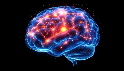 Glowing human brain, neural network