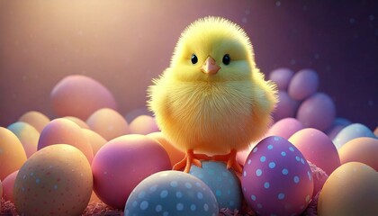 Generated imGenerated imageAnnouncing Spring, Chick and Colorful Easter Eggsage