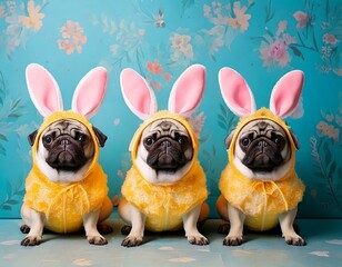 Generated imageSpring Arrival, Bulldog with a Cute Bunny Hat