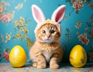 Generated imageSpring Arrival, Easter Kitten in a Bunny Hat