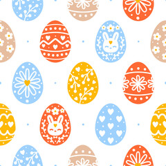 Seamless pattern with color Easter eggs on white background for Your spring holiday design