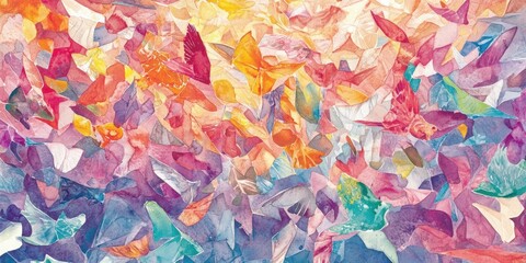 Fototapeta premium A Symphony of Color: A kaleidoscope of vibrant butterflies flutters across the canvas, creating an abstract masterpiece of color and form.