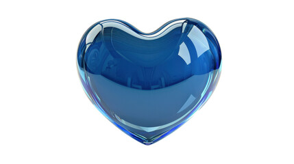 Big blue heart reflecting light on transparent background