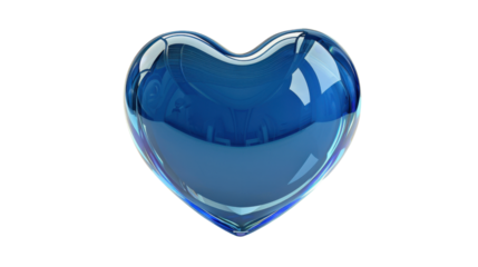 Big blue heart reflecting light on transparent background