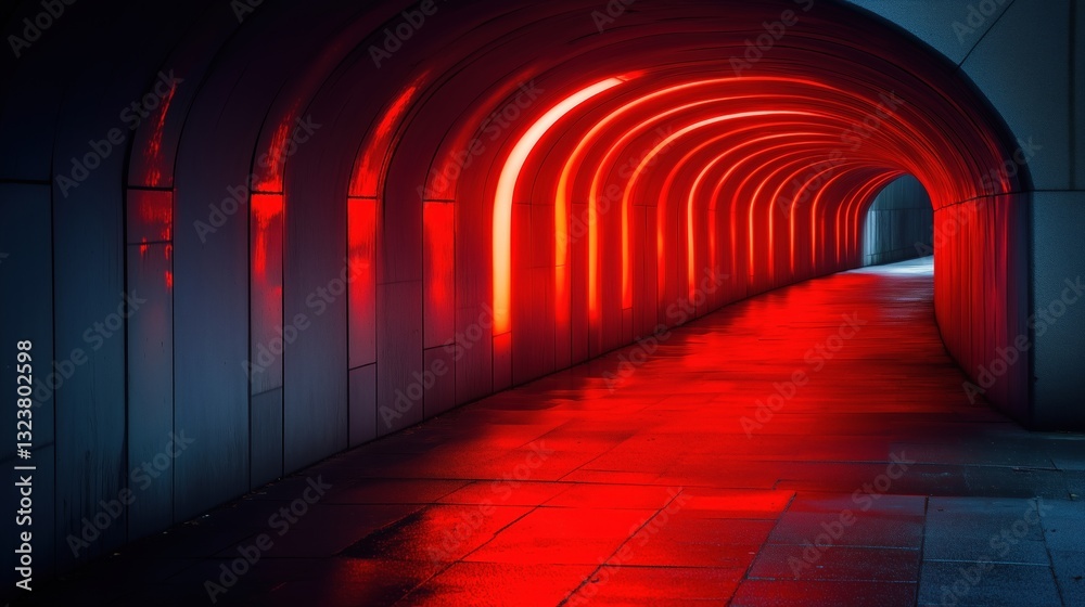 Aufkleber empty illuminated red tunnel at night creating a mysterious and futuristic atmosphere. ai generated