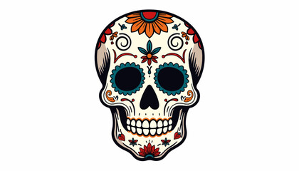 Decorative skull with floral patterns in vibrant colors