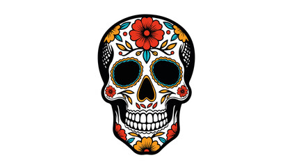 Colorful decorative sugar skull with floral patterns