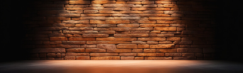 Obraz premium warm, illuminated brick wall creates captivating backdrop, perfect for showcasing art or photography. textured surface adds depth and character to any setting