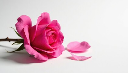 Fototapeta premium Pink rose petals in isolation on simple white surface with subtle texture, pink rose, rose petals