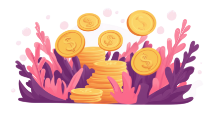 group of floating golden money coins isolated on white background