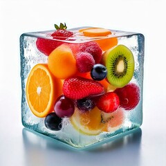 Cool and Shining, Colorful Fruits in Ice