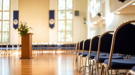 A gathering of veterans in a respectful assembly hall