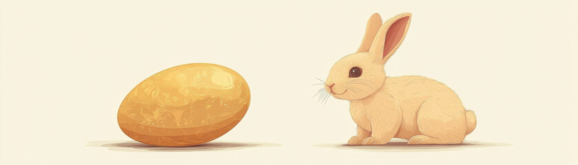 Obraz premium cute Easter bunny sits beside golden egg, symbolizing joy and festivity
