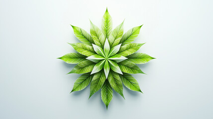 Obraz premium A symmetrical green leaf mandala with intricate details, set against a clean white background, symbolizing nature and harmony