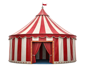 Classic red and white striped circus tent.