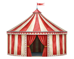 Classic red and white striped circus tent illustration.