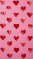 Romantic red love-heart pattern Valentines Day themed illustration with cute pink heart details on a romantic background