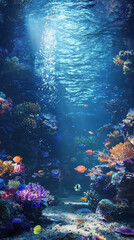 Obraz premium Underwater Realm: A vibrant underwater world teeming with life, where colorful coral reefs flourish and diverse fish gracefully swim through crystal-clear waters.