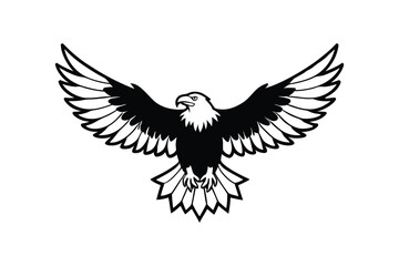 A black and white illustration of a majestic bald eagle.eps