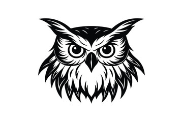 A black and white illustration of an owl?s head.eps