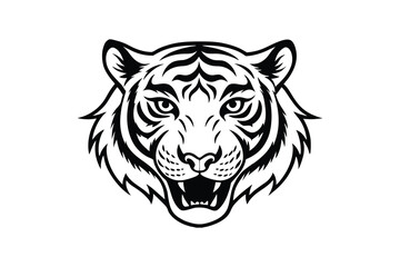 A black and white line art illustration of a tiger's head.eps